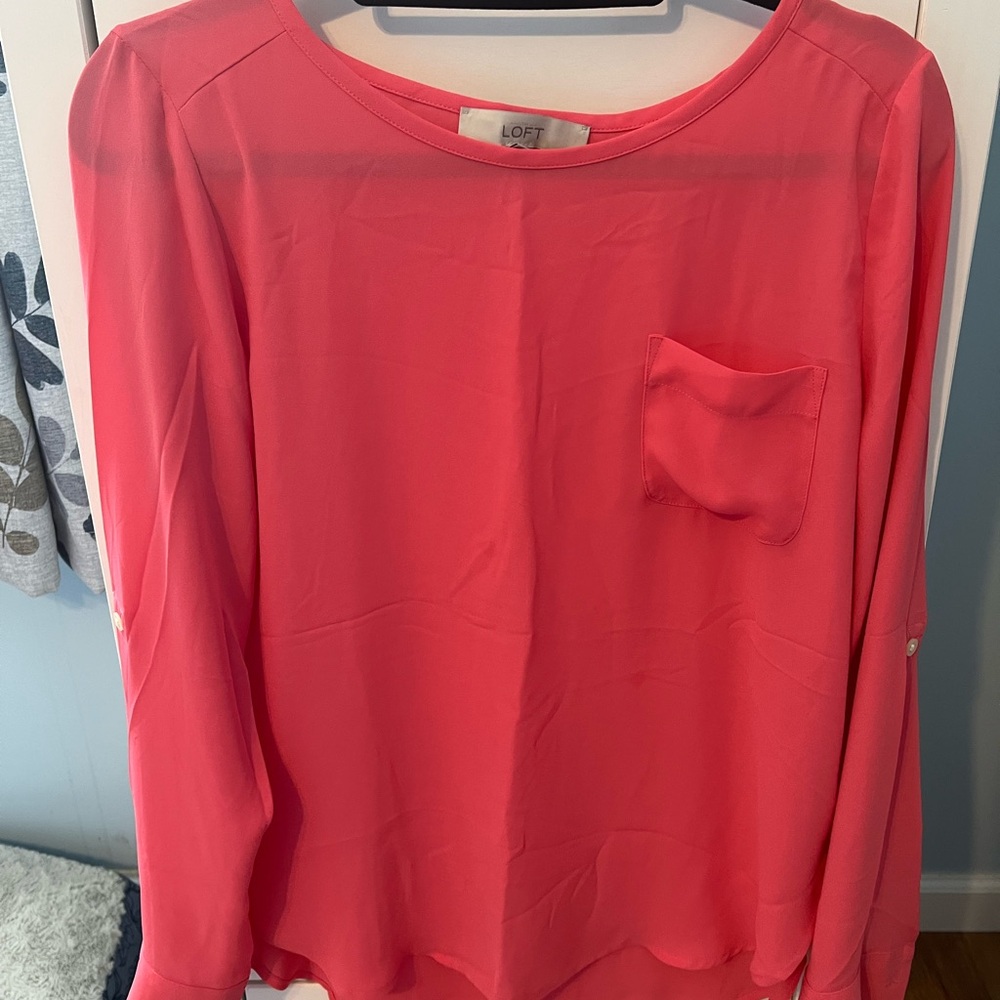 LOFT Pink Long Sleeve Relaxed Blouse
